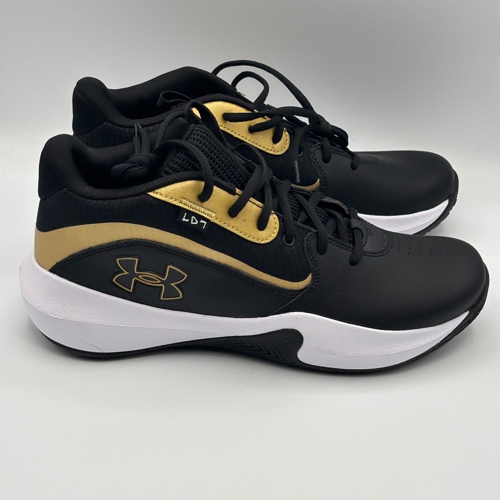Under Armour UA Lockdown 7 Shoes Men Size 10 Black Gold Basketball 3028512-001